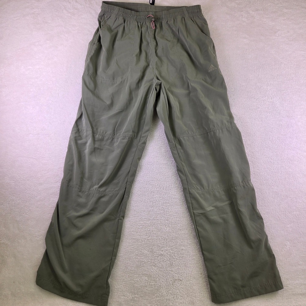 Adidas Mens Large Olive Green Track Pants Elastic Waist Toggle Drawstring 4400